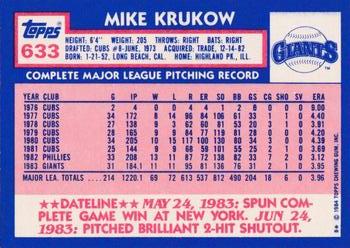 1984 Topps - Collector's Edition (Tiffany) #633 Mike Krukow Back