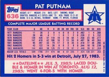 1984 Topps - Collector's Edition (Tiffany) #636 Pat Putnam Back