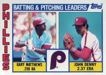 1984 Topps - Collector's Edition (Tiffany) #637 Phillies Leaders / Checklist (Gary Matthews / John Denny) Front