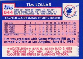 1984 Topps - Collector's Edition (Tiffany) #644 Tim Lollar Back