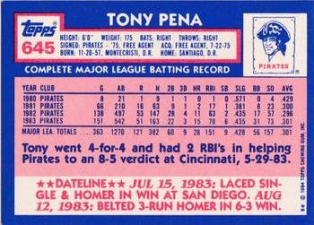 1984 Topps - Collector's Edition (Tiffany) #645 Tony Pena Back