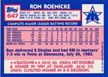 1984 Topps - Collector's Edition (Tiffany) #647 Ron Roenicke Back