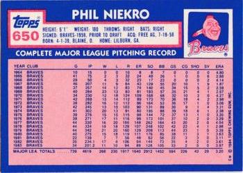 1984 Topps - Collector's Edition (Tiffany) #650 Phil Niekro Back