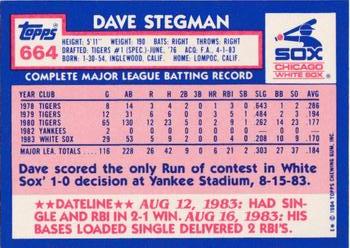 1984 Topps - Collector's Edition (Tiffany) #664 Dave Stegman Back
