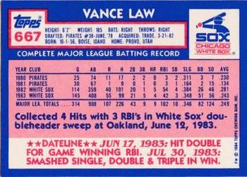 1984 Topps - Collector's Edition (Tiffany) #667 Vance Law Back