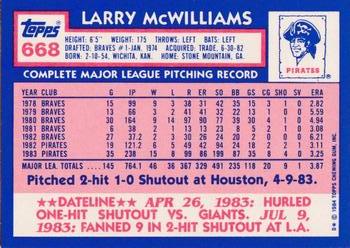 1984 Topps - Collector's Edition (Tiffany) #668 Larry McWilliams Back