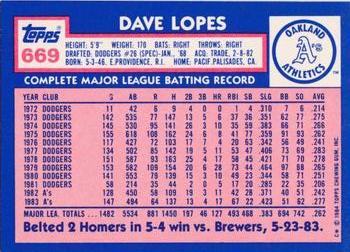 1984 Topps - Collector's Edition (Tiffany) #669 Dave Lopes Back