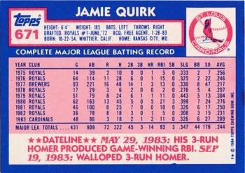 1984 Topps - Collector's Edition (Tiffany) #671 Jamie Quirk Back