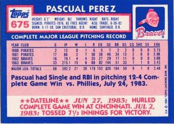 1984 Topps - Collector's Edition (Tiffany) #675 Pascual Perez Back