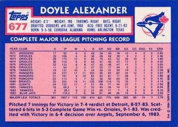 1984 Topps - Collector's Edition (Tiffany) #677 Doyle Alexander Back