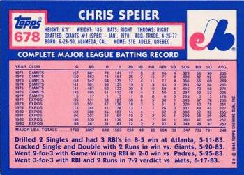 1984 Topps - Collector's Edition (Tiffany) #678 Chris Speier Back