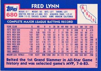 1984 Topps - Collector's Edition (Tiffany) #680 Fred Lynn Back