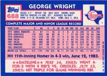 1984 Topps - Collector's Edition (Tiffany) #688 George Wright Back