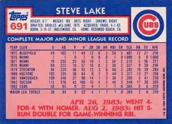1984 Topps - Collector's Edition (Tiffany) #691 Steve Lake Back