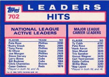 1984 Topps - Collector's Edition (Tiffany) #702 NL Active Career Hit Leaders (Pete Rose / Rusty Staub / Tony Perez) Back