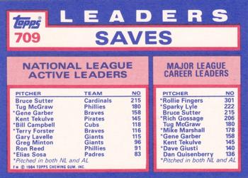 1984 Topps - Collector's Edition (Tiffany) #709 NL Active Career Save Leaders (Bruce Sutter / Tug McGraw / Gene Garber) Back