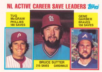 1984 Topps - Collector's Edition (Tiffany) #709 NL Active Career Save Leaders (Bruce Sutter / Tug McGraw / Gene Garber) Front