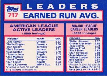 1984 Topps - Collector's Edition (Tiffany) #717 AL Active Career ERA Leaders (Jim Palmer / Rollie Fingers / Ron Guidry) Back