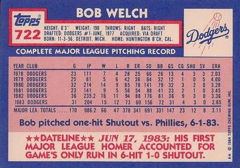 1984 Topps - Collector's Edition (Tiffany) #722 Bob Welch Back