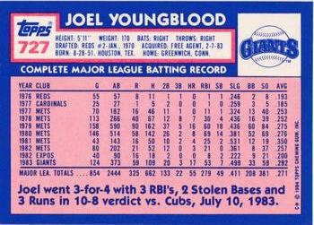 1984 Topps - Collector's Edition (Tiffany) #727 Joel Youngblood Back