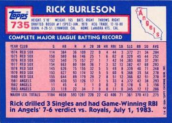 1984 Topps - Collector's Edition (Tiffany) #735 Rick Burleson Back