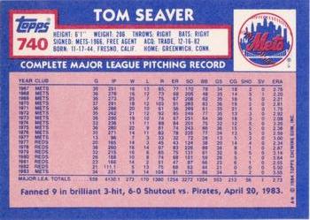 1984 Topps - Collector's Edition (Tiffany) #740 Tom Seaver Back