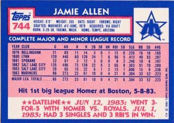 1984 Topps - Collector's Edition (Tiffany) #744 Jamie Allen Back