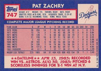 1984 Topps - Collector's Edition (Tiffany) #747 Pat Zachry Back