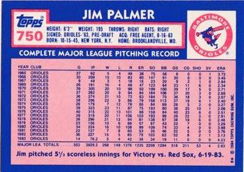 1984 Topps - Collector's Edition (Tiffany) #750 Jim Palmer Back