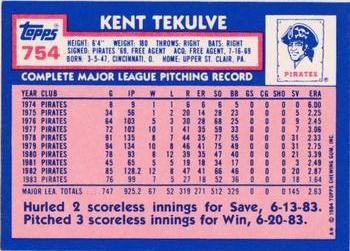 1984 Topps - Collector's Edition (Tiffany) #754 Kent Tekulve Back