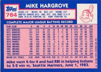 1984 Topps - Collector's Edition (Tiffany) #764 Mike Hargrove Back