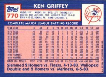 1984 Topps - Collector's Edition (Tiffany) #770 Ken Griffey Back