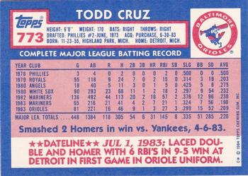 1984 Topps - Collector's Edition (Tiffany) #773 Todd Cruz Back