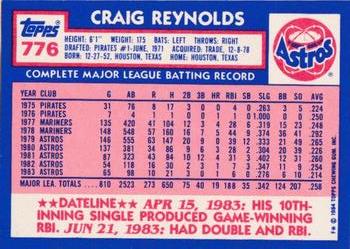 1984 Topps - Collector's Edition (Tiffany) #776 Craig Reynolds Back