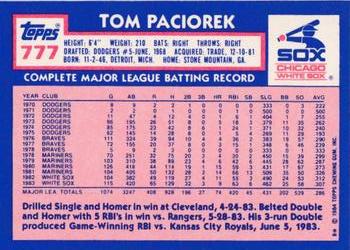1984 Topps - Collector's Edition (Tiffany) #777 Tom Paciorek Back
