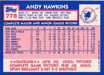 1984 Topps - Collector's Edition (Tiffany) #778 Andy Hawkins Back