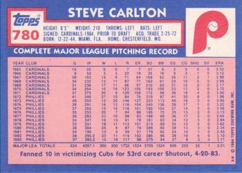 1984 Topps - Collector's Edition (Tiffany) #780 Steve Carlton Back