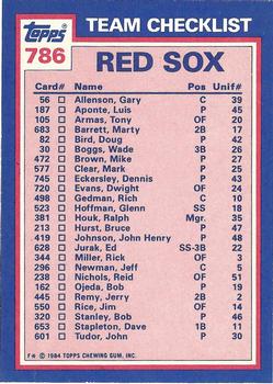 1984 Topps - Collector's Edition (Tiffany) #786 Red Sox Leaders / Checklist (Wade Boggs / Bob Ojeda) Back
