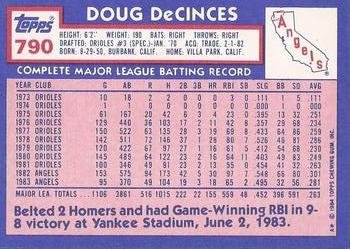 1984 Topps - Collector's Edition (Tiffany) #790 Doug DeCinces Back