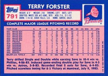 1984 Topps - Collector's Edition (Tiffany) #791 Terry Forster Back