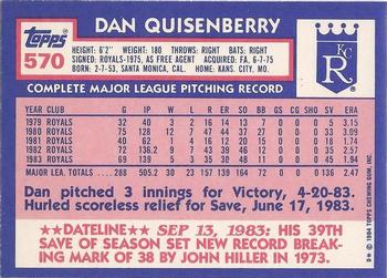 1984 Topps - Collector's Edition (Tiffany) #570 Dan Quisenberry Back