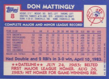 1984 Topps - Collector's Edition (Tiffany) #8 Don Mattingly Back