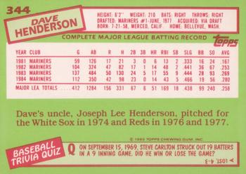 1985 Topps - Collector's Edition (Tiffany) #344 Dave Henderson Back