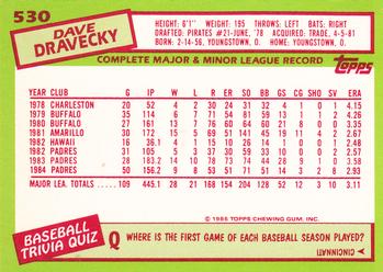1985 Topps - Collector's Edition (Tiffany) #530 Dave Dravecky Back
