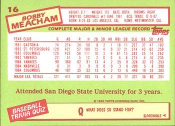 1985 Topps - Collector's Edition (Tiffany) #16 Bobby Meacham Back