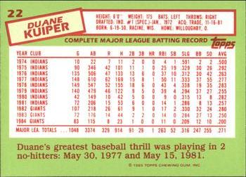 1985 Topps - Collector's Edition (Tiffany) #22 Duane Kuiper Back