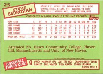 1985 Topps - Collector's Edition (Tiffany) #25 Steve Bedrosian Back