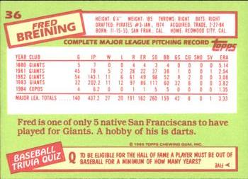 1985 Topps - Collector's Edition (Tiffany) #36 Fred Breining Back