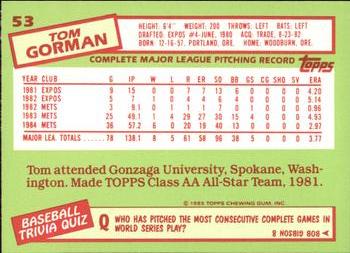 1985 Topps - Collector's Edition (Tiffany) #53 Tom Gorman Back