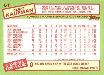 1985 Topps - Collector's Edition (Tiffany) #61 Curt Kaufman Back